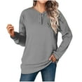 thumbnail image 3 of Womens Sweatshirts Round Neck Gray Long Sleeved Solid Color Casual Without Hat Fall Winter Clothes, 3 of 8