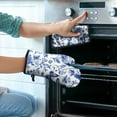 thumbnail image 2 of Blue Roses and Butterflies Pattern Kitchen Oven Mitt and Pot Holder Sets 2 Pcs for Baking, Cooking and Grilling, Heat Resistant Up To 392 °F, 2 of 7