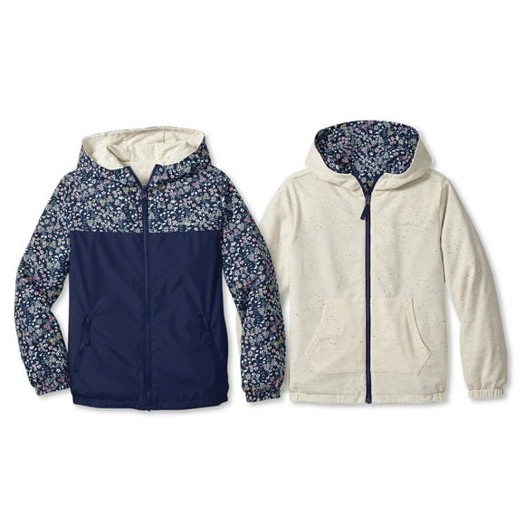 Eddie Bauer Kids Windbreaker Hooded Jacket - Reversible Waterproof, Cotton Inside, Color Block Deep Blue