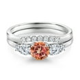 thumbnail image 3 of Gem Stone King 10K White Gold Ecstasy Mystic Topaz and White Lab Grown Diamond 5 Stone Bridal Engagement Wedding Ring Set for Women (1.31 Cttw, Round: 5MM and 3MM, Size 6), 3 of 6
