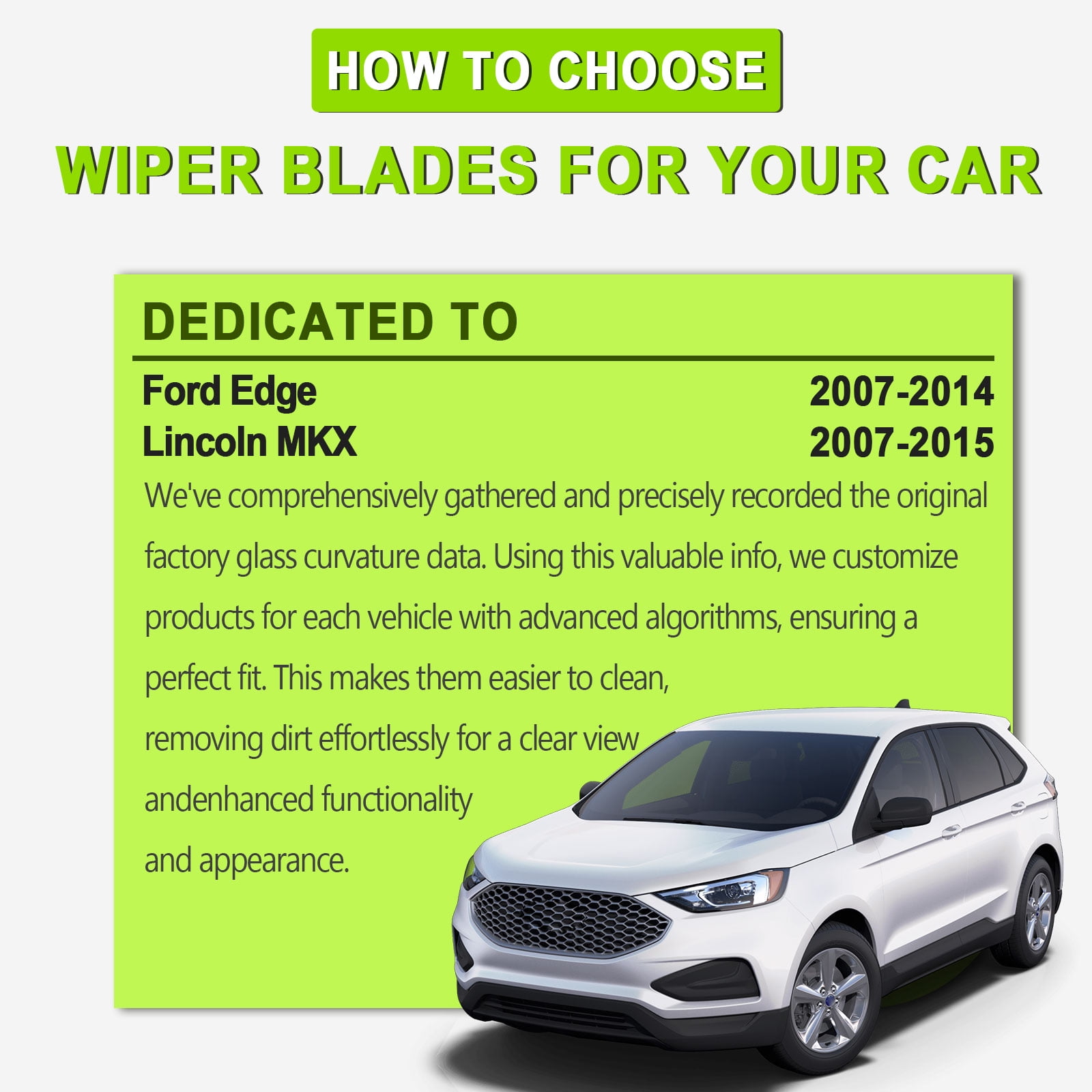 FARRLADI Silicone Windshield Wipers Replacement for Ford Edge 2007-2014,Lincoln MKX 2007-2015,Original Equipment Automotive Replacement Wiper Blades - 26"+20"+14"(3 Pack)