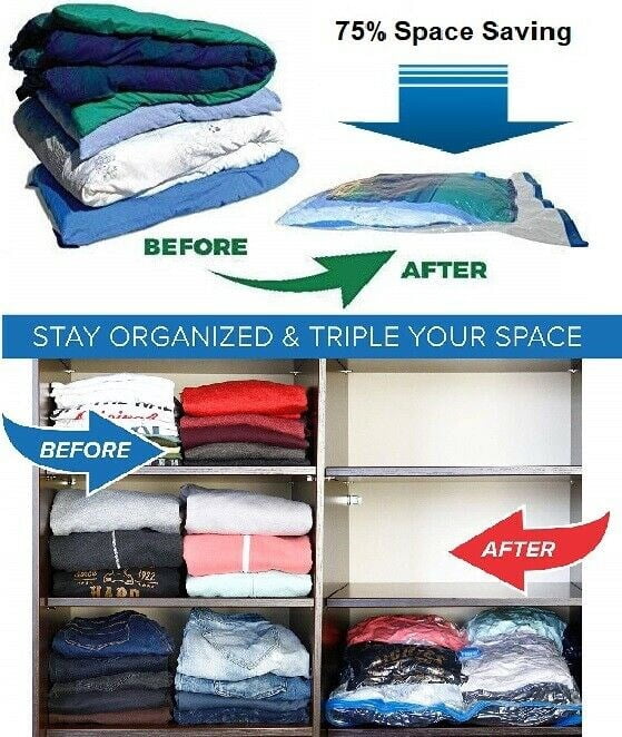 14-Pack Combo: 10 XL Vacuum Seal Space Saver Bags + 4 Travel Organizers for Closets & Wardrobes