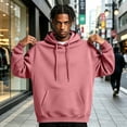 thumbnail image 2 of Sorvello Mens Vintage Fleece Hoodie Loose Fit Pullover Hooded Sweatshirt Long Sleeve Casual Autumn Winter Kangaroo Pocket Pink XL, 2 of 7