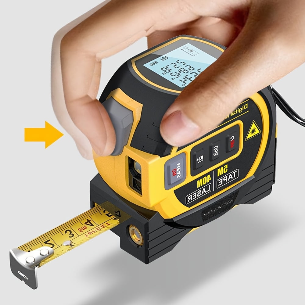 3in1 Laser Rangefinder 5m Tape Measure Ruler LCD Display with Backlight Distance Meter Building Measurement Device Area Volumes Surveying Equipment