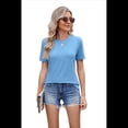 thumbnail image 2 of Blusa Plisada de Cuello Redondo para Mujer, Informal, Holgada, de Corta, Azul , L, 2 of 6
