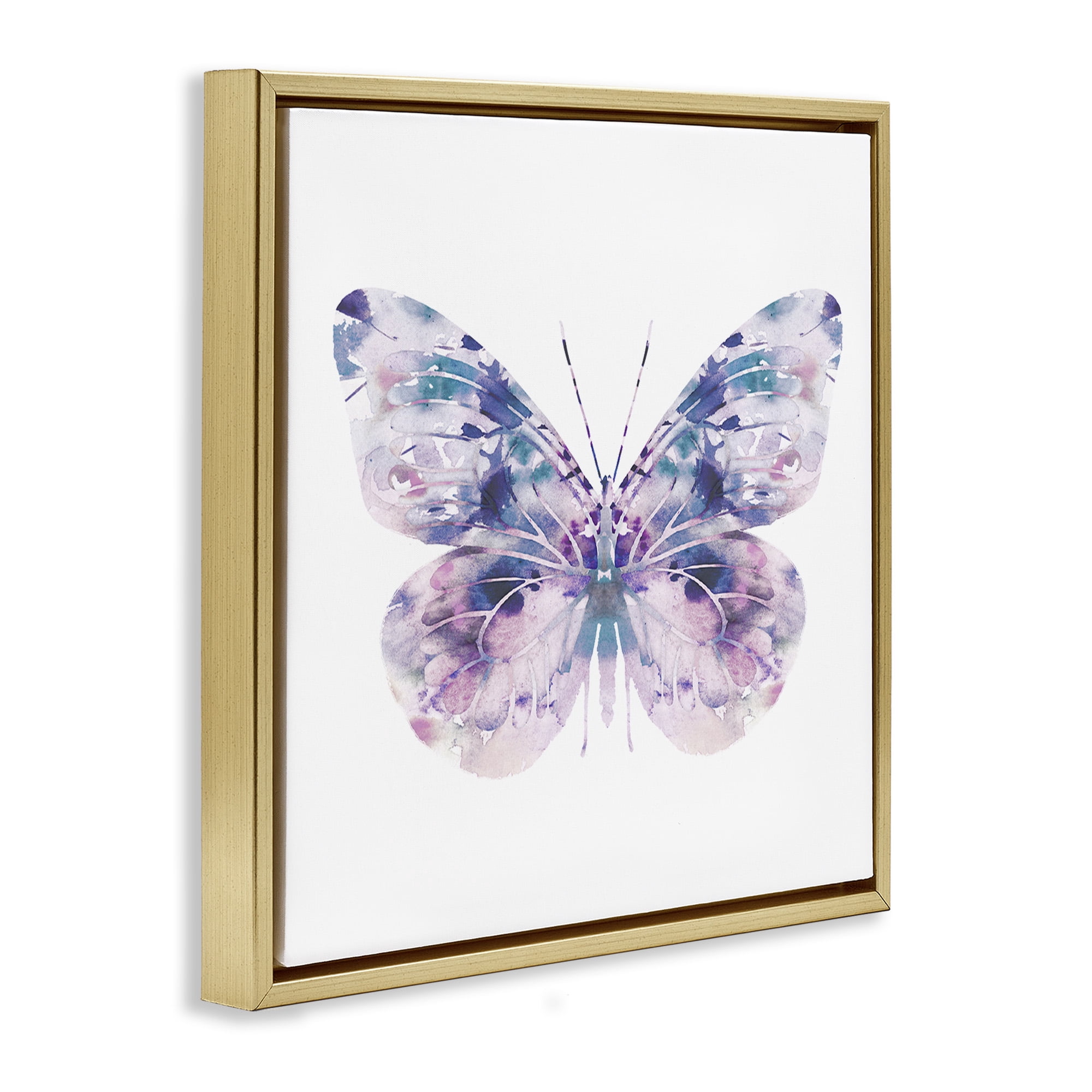 Stupell Industries Delicate Purple Butterfly Wings Animals & Insects Painting Gold Floater Framed Canvas Art Print Wall Art, 25 x 25