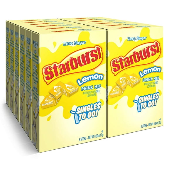 Starburst Singles To Go Powdered Drink Mix, Lemon, , Sugar-Free Drink Powder, 6 count (Pack of 12)