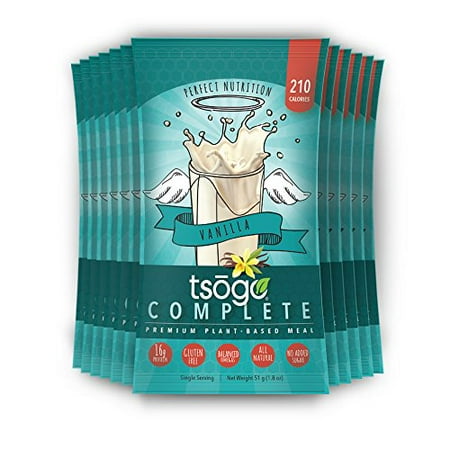 Tsogo 12 Complete Pack, lisse à la vanille, de soja, sans gluten et sans produits laitiers, riche en fibres et protéines, Faible teneur en calories et glucides, substitut de repas Shake, seulement 210cal / SERV (1 Box-12 portions individuelles)