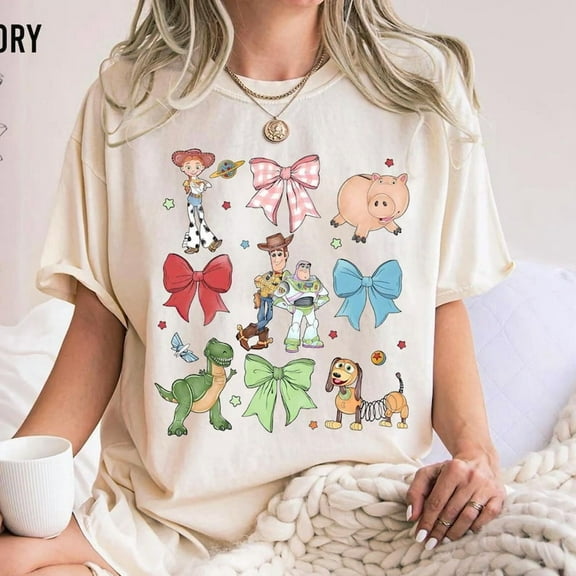 Comfort Colors Coquette Bows Watercolor Disney Toy Story Shirt, Pixar Toy Story T-shirt, Woody Jessie Buzz Alien Rex, Disneyland Family Trip