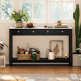 thumbnail image 4 of BEDEEP 55" Console Table with 2 Drawers, Marble Sofa Table Behind Couch with Storage Shelf, Modern Fluted Wood Entryway Table for Hallway, Living Room, Black, 4 of 12