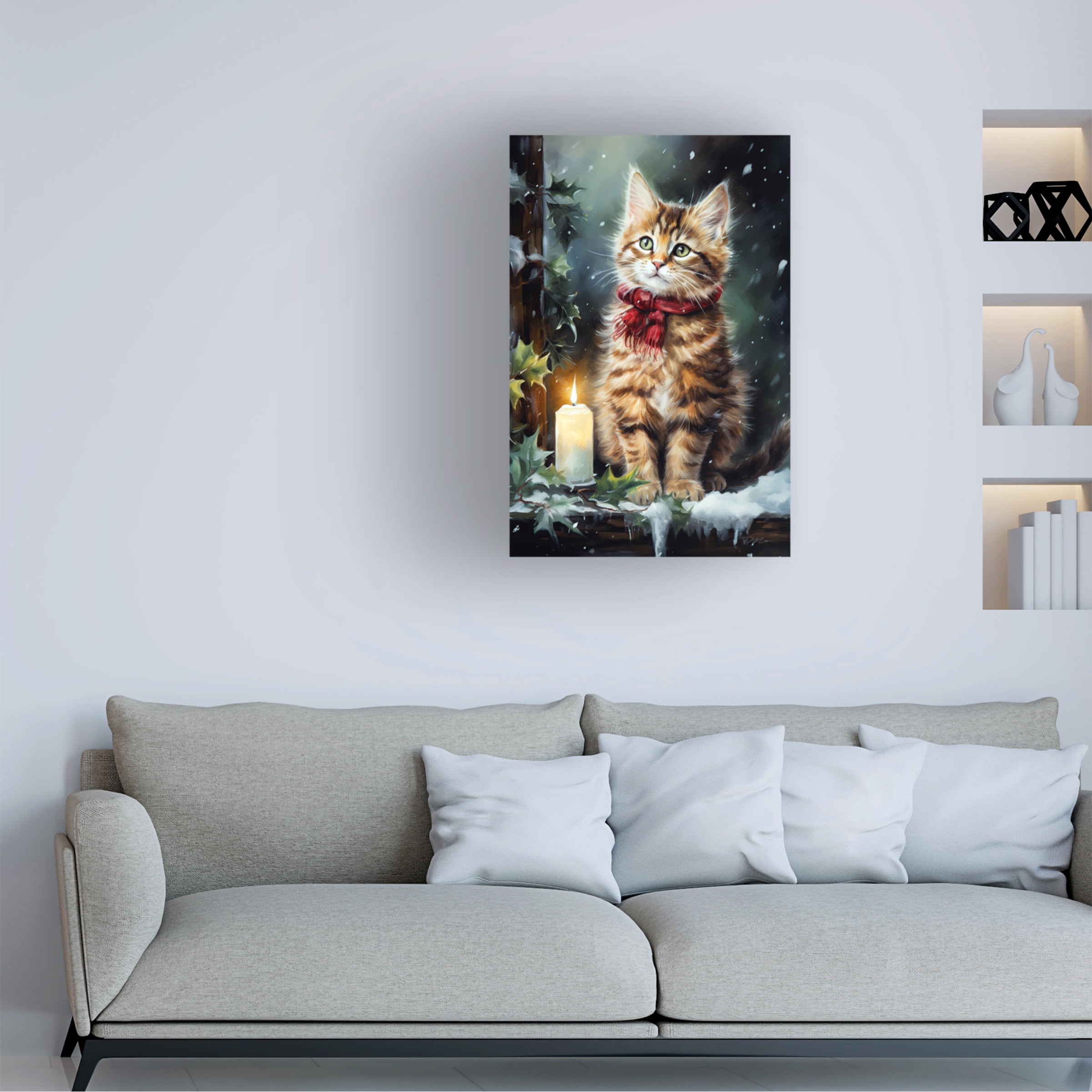 Canvas Wall Art - Momart 'Cats In The Snow 1' Wall Art for Living Room, Bedroom, or Office DÃ©cor by Trademark Fine Art - 16 x 24 Inches