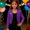 thumbnail image 2 of AWZXDE Girls Elegant Short Satin Jacket With Silver Foil Print Long Sleeve Girl Coat For Formal Party Dressy Cardigan Outerwear And Holiday Purple, 2 of 7