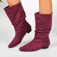 thumbnail image 2 of Willtoo Women's Slouchy Knee High Boots, Pointed Toe Low Heel Pull On Tall Faux Suede Boots, Ruched Wide Calf Fall Winter Dress Boots, 2 of 6