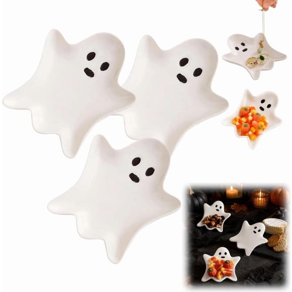 Halloween Ghost Candy Bowl, Ghost Shaped Serving Tray Plates, Ceramic Spooky Dessert Platter Dish for Halloween Home Party Food Storage Charcuterie Cheese Snack