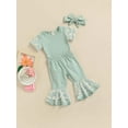 thumbnail image 4 of Baby Girls Bell Bottoms 3Pcs Daisy Outfits 3M 6M 12M 18M Mesh Patchwork Playsuit Flared Pants Headband, 4 of 10