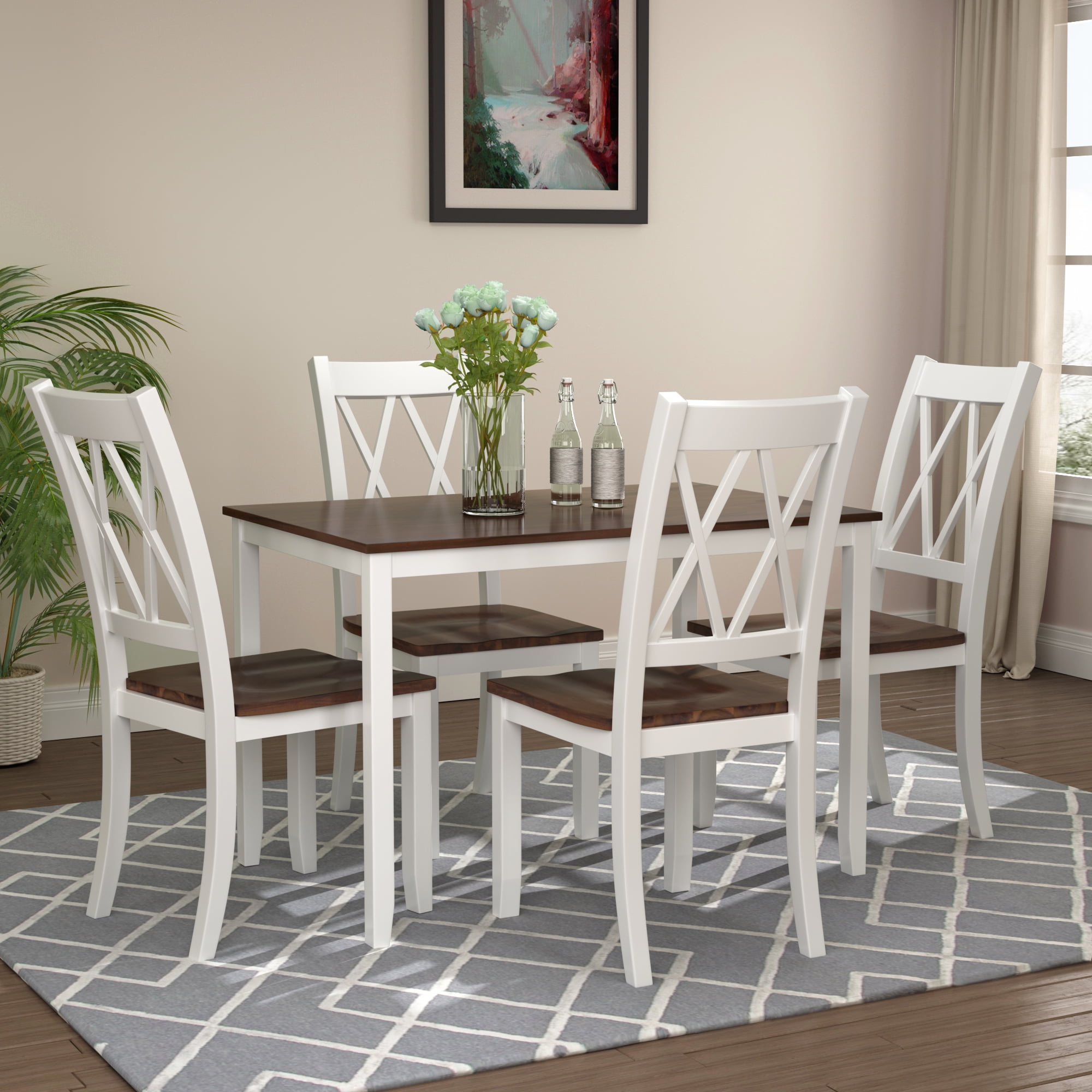 Clearance! Dining Table Set with 4 Chairs, 5 Piece Wooden 