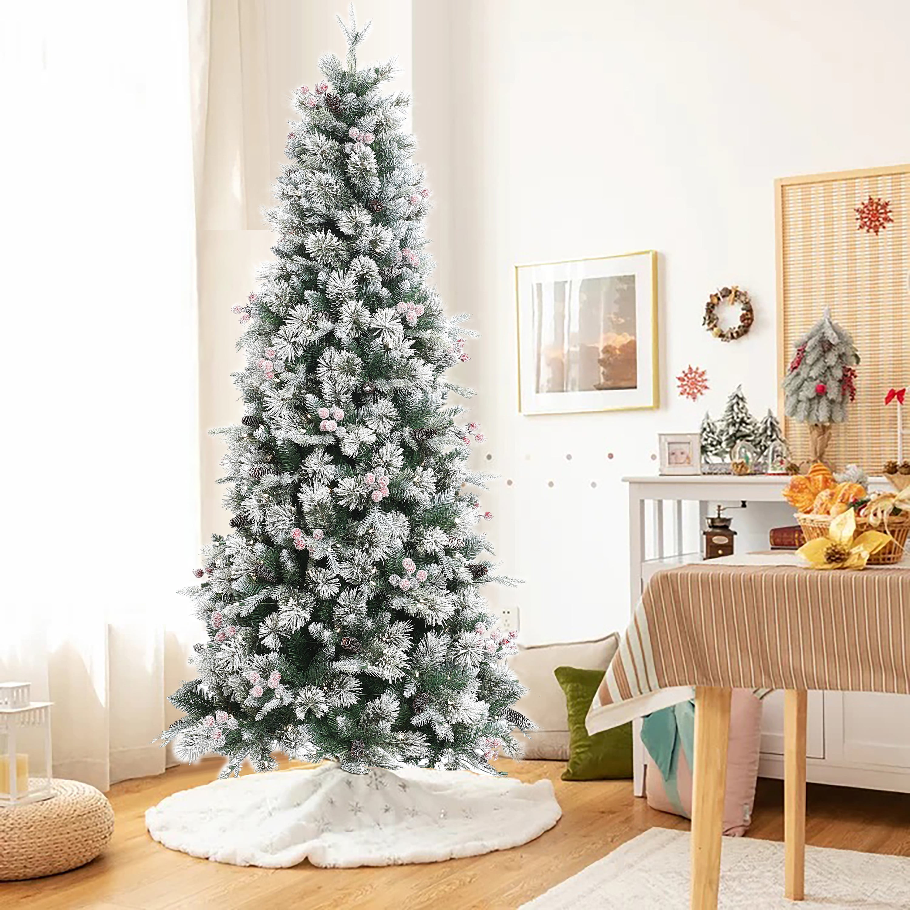 6 6 H Green Fir Flocked/Frosted Christmas Tree with 650 Lights, Berries and  Pinecones - Venue Marketplace
