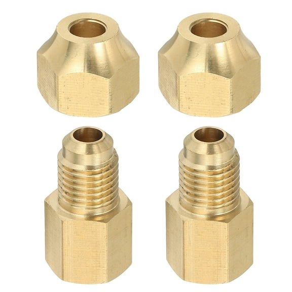 Uxcell Brass Pipe Fitting, 2Pcs 1/8"G Female x 1/4" Flare Male Reducer Adapter SAE 45 Degree Brass Flare Pipe Extension Connector with Nut for Air Conditioner Gas Line Refrigeration HVAC