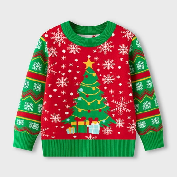 KkSLirnhs Sweaters for Girls Size 8 Long Sleeve Shirts for Girls Kids Christmas Trees Santa Claus Sweater Boys and Girls Fall and Winter Christmas Kids Knitwear 120 6 Years Red