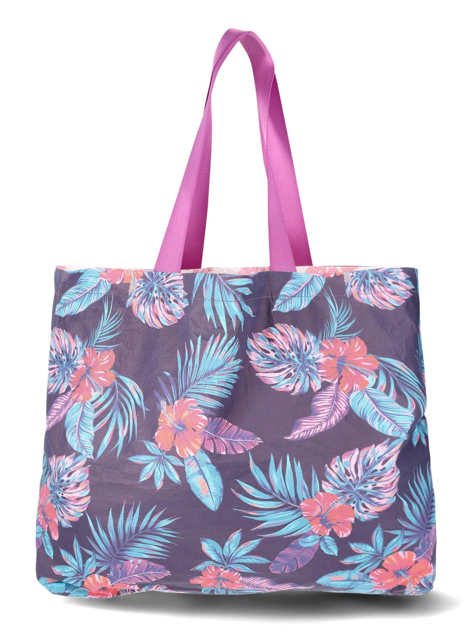 No Boundaries Women's Beach Wipeable Tote Bag, Navy Tropical