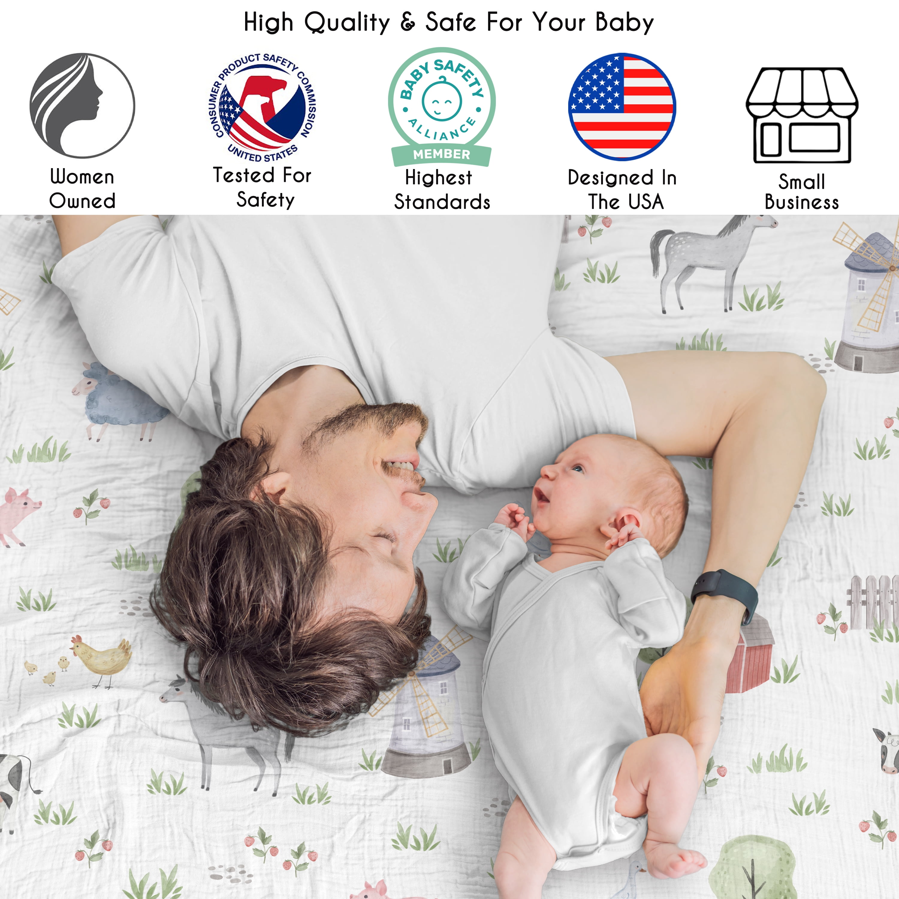Sweet Jojo Designs Farm Animals Boy, Girl, Unisex/Gender Neutral 100% Cotton Muslin Baby Swaddle Receiving Blanket