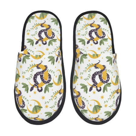 Balery Snake And Moon Slient Indoor Furry Fleece Comfort House Shoes Soft Non-Slip Home Shoes Cotton slippers House Slippers-- Medium