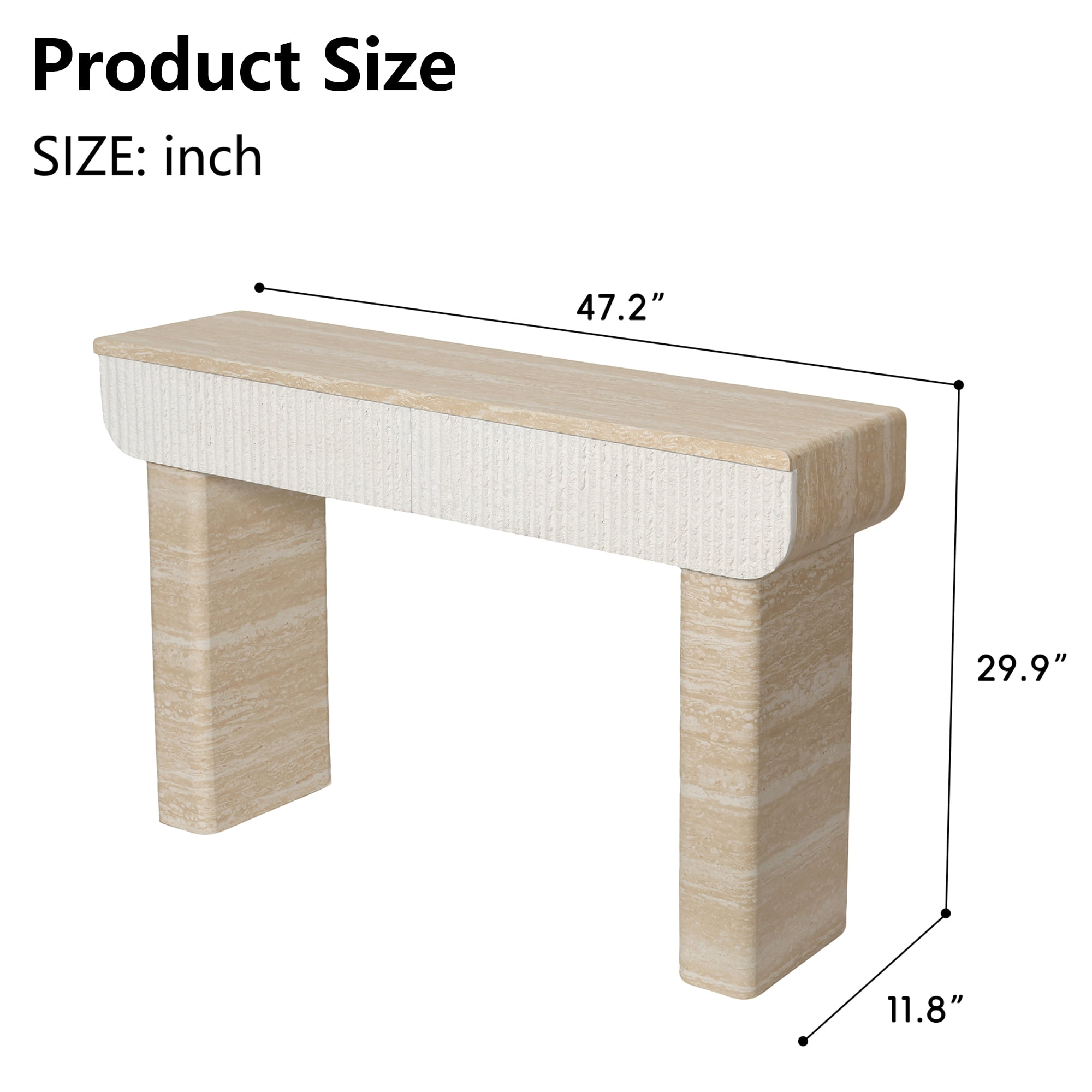 Shaiailed 47" Faux Travertine Console Table with 2 Drawers,Long Entryway Table, Narrow Hallway Table,Foyer table,Contemporary Sofa Table Behind Couch with Storage for Living Room