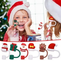 Christmas Straw Cover Cap for Cup, Silicone Straw Topper, 30&40 Oz Tumbler with Handle, 10mm Drinking Straw Tip Covers for Christmas Gifts