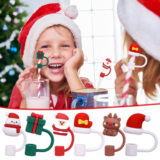 Fiudx Tapas con Punta de Pajita, Juego de Tapas Reutilizables para Bebidas, Diseño Hermético, Accesorios de Vidrio para Pajitas, Lindas Tapas Decorativas, Potenciador de Bebidas para Fiestas, Compati