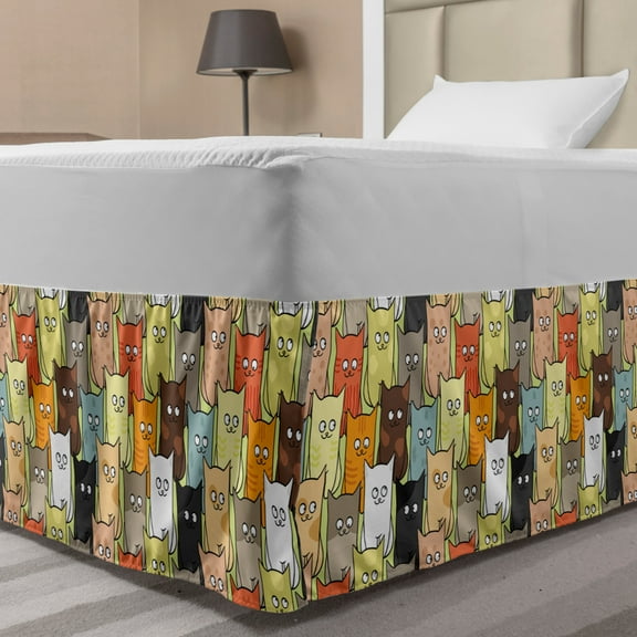 Cats Bed Skirt, Funny Colorful Graphic Kittens Cartoon Style Boys Girls Kids Playroom Nursery, Elastic Bedskirt Dust Ruffle Wrap Around for Bedding Decor, 4 Sizes, Multicolor, by Ambesonne