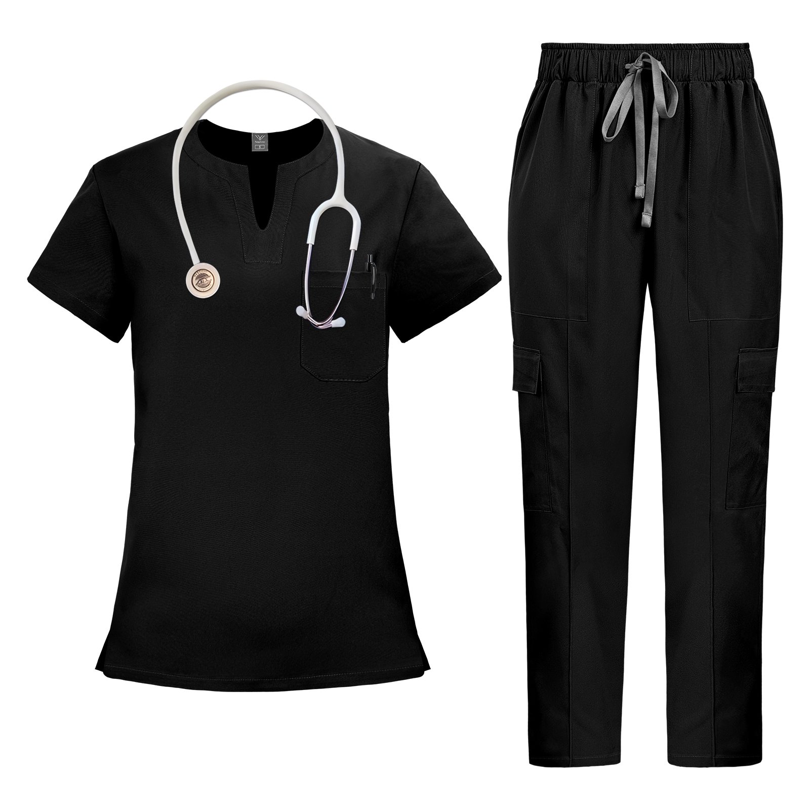 VIAOLI Medical Scrubs Set for Women - V-Neck Top with Drawstring Scrub Pants for Nurse Uniform 10 Colors