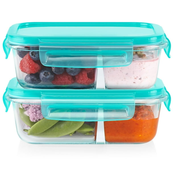 Pyrex 2.1-cup Meal Box Glass Divided Storage Container Duo