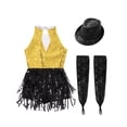 thumbnail image 4 of Haitryli Big Girls Sparkly Tuxedo Bodysuit Outfits Fringe Latin Dance Leotard with Gloves Hat Ballroom Dancing Costume Yellow&Black 16, 4 of 5