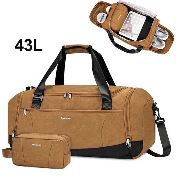 Travel Duffel Bag with Toiletry Pouch Weekender Bag Waterproof with Backpack Straps Shoe Compartment Wet Pocket for Women, Yellow