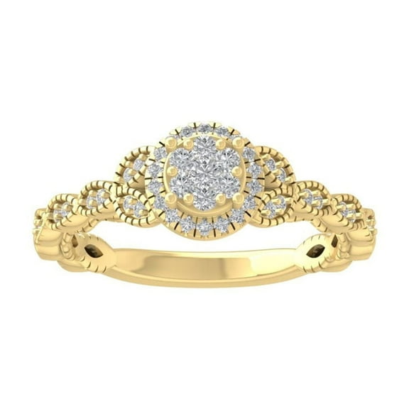 ARAIYA FINE JEWELRY 14K Yellow Gold Round Cluster Diamond Engagement Ring (1/4 cttw, I-J Color, I2-I3 Clarity), Size 7.5