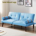 thumbnail image 4 of Aukfa Tufted Futon Convertible Sofa Bed for Home Office, 2 Pillows, Wooden Legs, Linen, Blue, 4 of 10