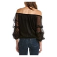 thumbnail image 2 of VINCE CAMUTO Womens Black Tie Ruched Lined Elasticized Sheer Balloon Sleeve Off Shoulder Cocktail Top M, 2 of 2