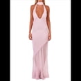 thumbnail image 1 of Vestido de Cóctel Elegante con Cuello Halter, Sin Mangas, con Volantes y en Forma de o para Mujer. Rosa L, 1 of 7