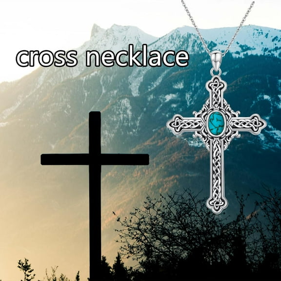 THOYAS Cross Necklace for Women Natural 925 Sterling Silver Turquoise Elegant Religious Cross Jewelry Pendant Christian Faith Gifts for Women