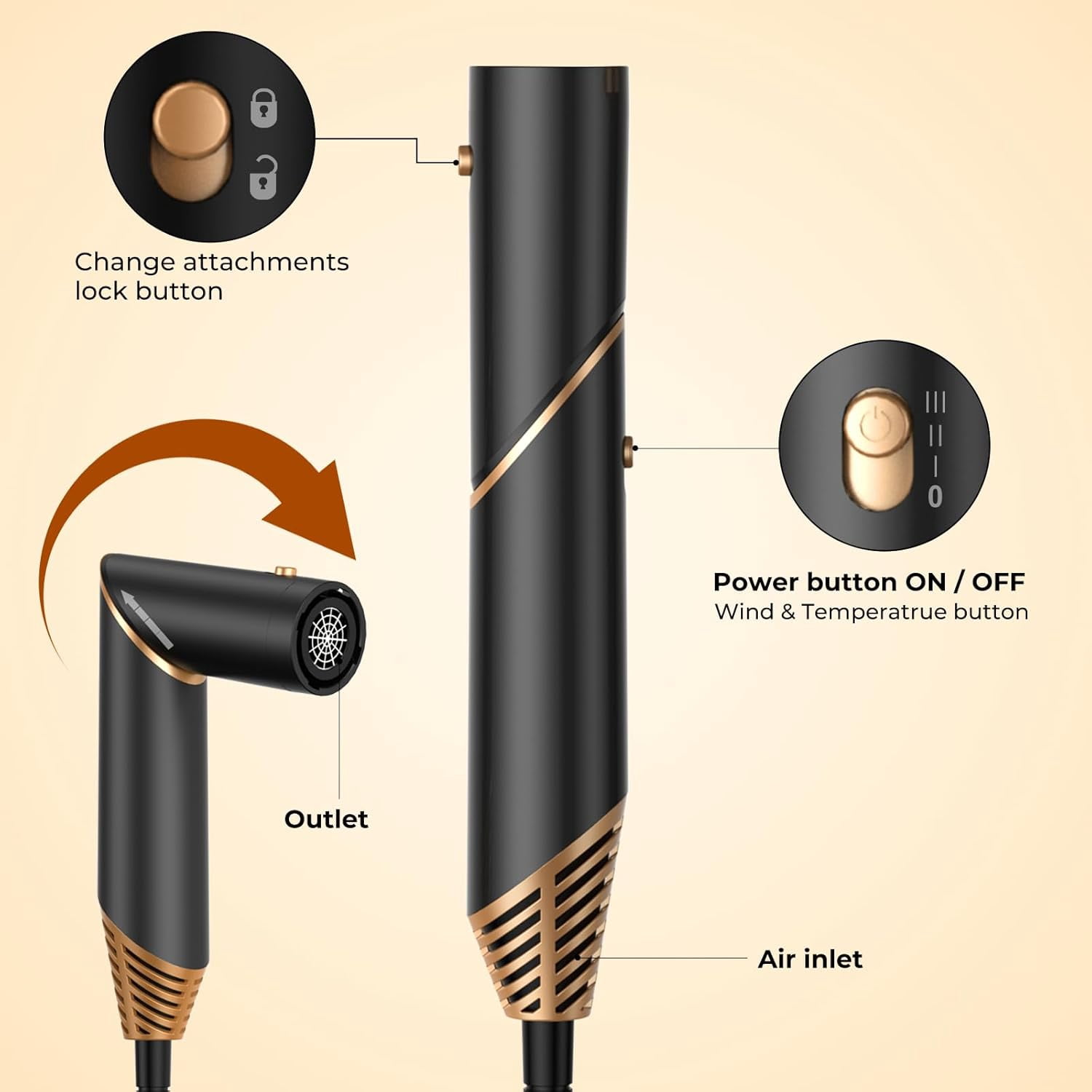 Foldable Blow Dryer Brush with Wrap Curler, 6 in 1 Hair Dryer Brush, Detachable Air Hair Styler Curling, Drying,Volumizing, Straightening, Negative Ionic Hair Dryer with Diffuser, Hair Styling Tools