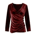thumbnail image 7 of BLVB Womens Long Sleeve Velvet Tops Dressy Elegant Wrap V Neck Ruched Blouses Slim Fitted Casual Work Shirts with Button, 7 of 7
