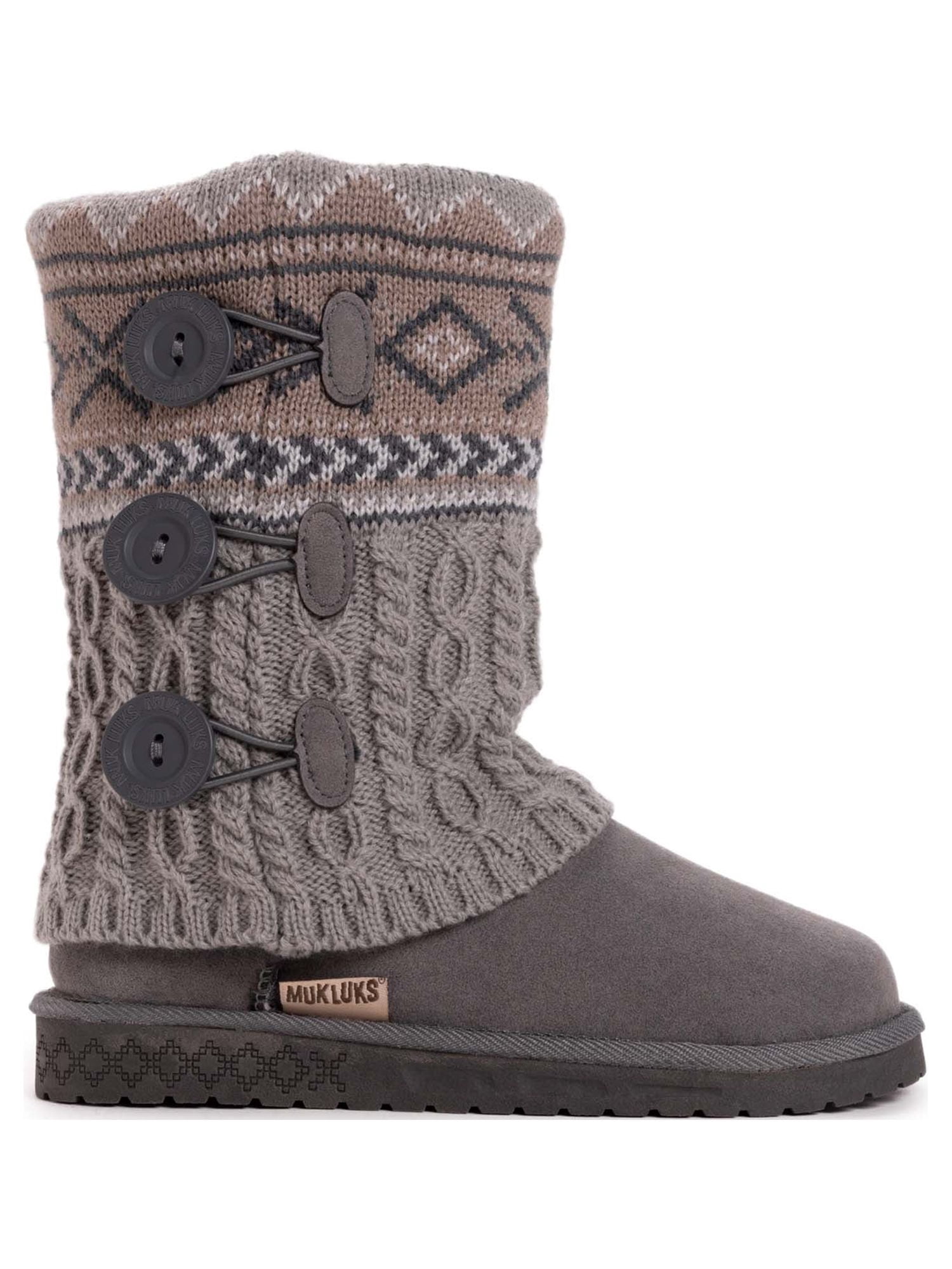 Muk Luks Women's Cheryl Faux Fur Lined Side Button Pattern Knit Boots, Wide Width Available