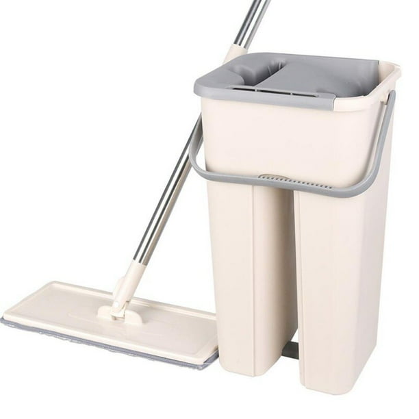 Flat Floor Mop and Bucket Set, Self Cleaning Drying Wringing Mop Bucket System Flat Floor Free
