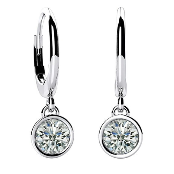 AFFY Round Cut White Natural Diamond Solitaire Dangle Earrings In 14K Solid White Gold (1 Ct) By