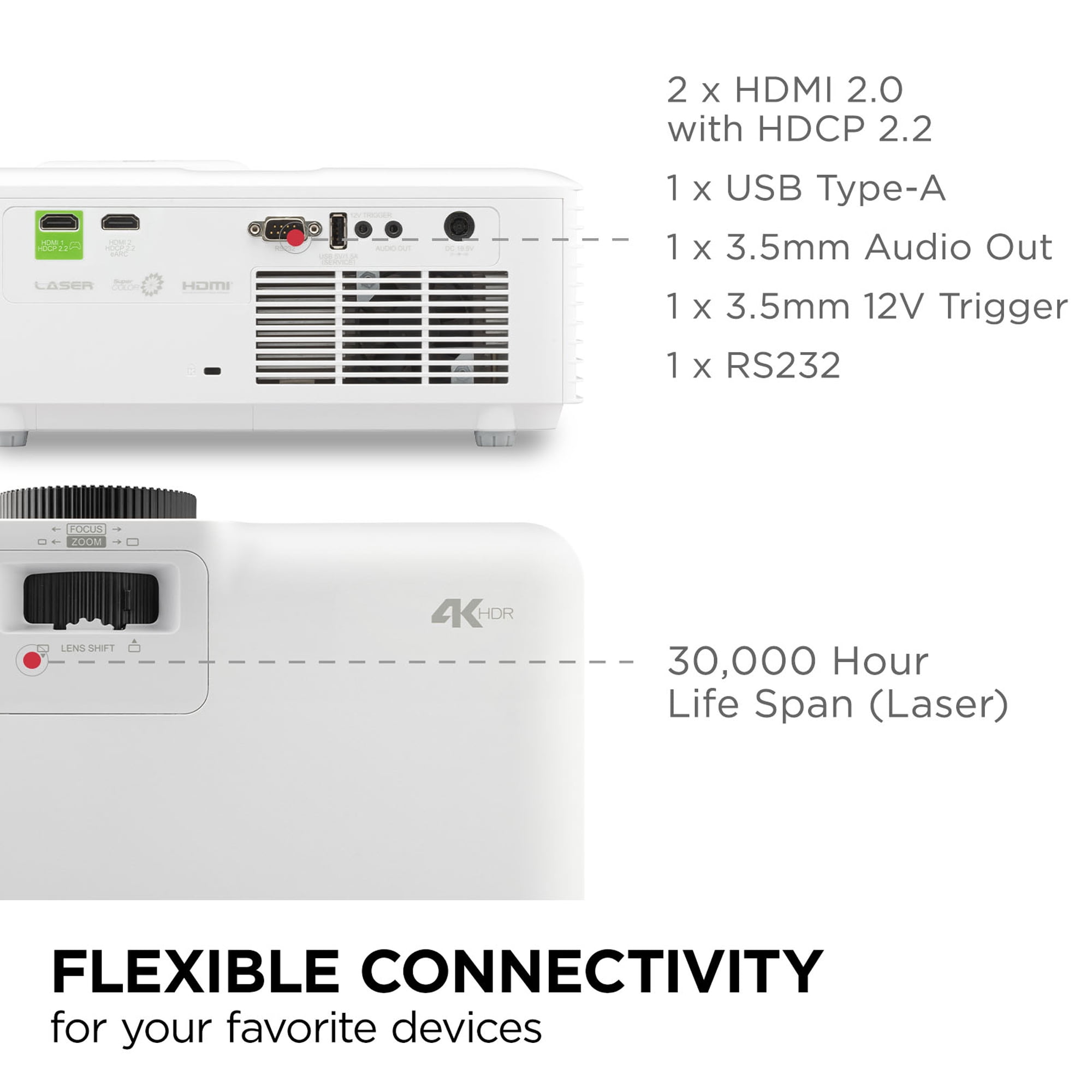 ViewSonic LX700-4K 4K UHD 3500 Lumens Laser Gaming Projector
