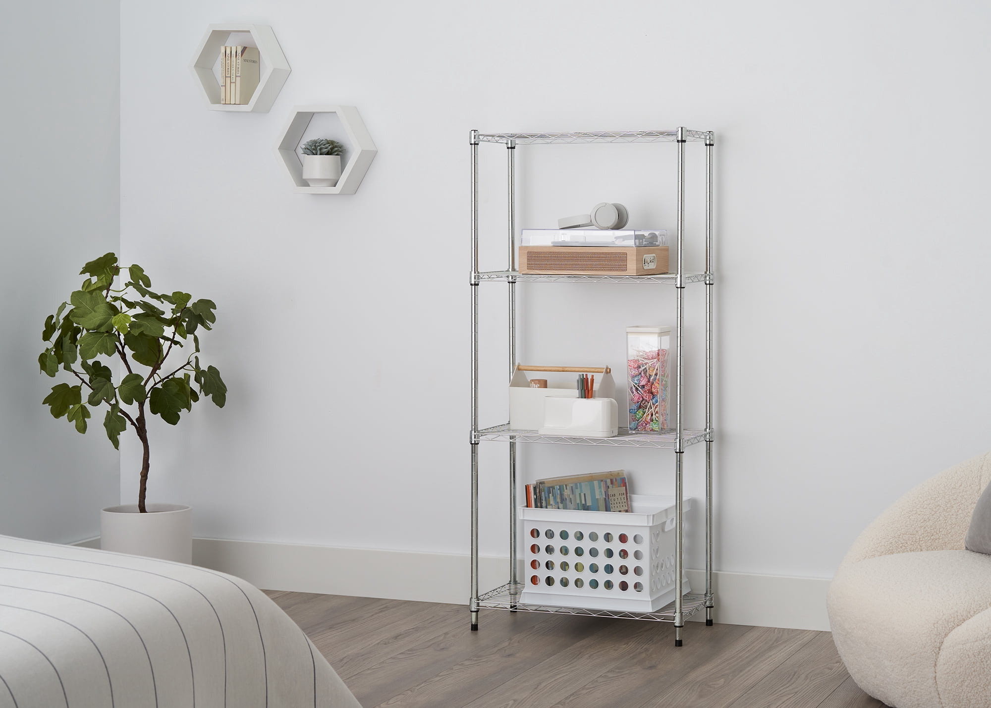 TRINITY BASICS EcoStorage® 4-Tier NSF 24"x12"x53.5" Wire Shelving Rack / Chrome