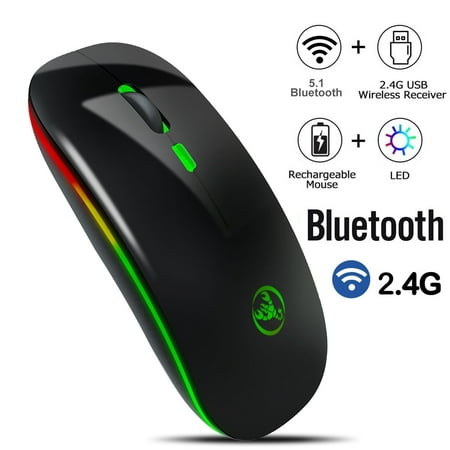 Bluetooth Wireless Mouse, EEEkit Slim Dual Modes Bluetooth 5.0 & 2.4G Rechargeable Wireless Mouse with 3 Adjustable DPI for MacBook, Laptop, MacOS 10.10, Android 5.0, Windows 8 or (Best Bluetooth Mouse For Windows 8)