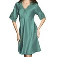 thumbnail image 2 of Koadzawe Women's Satin Nightgown V-Neck Sleepwear Short Sleeve Sleep Dress with Elegant Embroidery Lace Trim Soft Silk Feel Loungewear Comfortable Nightshirt Green 2XL, 2 of 4