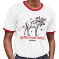 thumbnail image 2 of Merry Christmoose Ringer Tee Shirt Unisex Large White/Red, 2 of 5