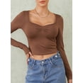 thumbnail image 4 of Cenuakty Womenacute;s Spring Summer Fitted Crop Tops Long Sleeve Low Cut Solid Color Slim T-shirt, 4 of 9